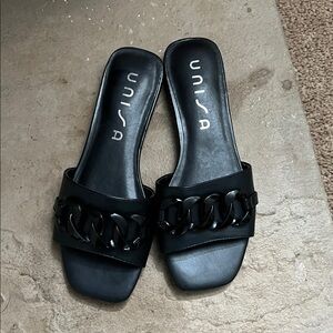 Unisa Black Chain Slide Sandals